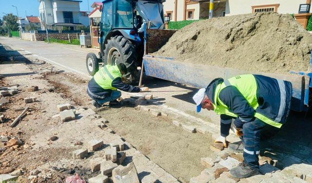 Didim Belediyesi ekiplerinden Akbük'te yol düzenleme çalışması