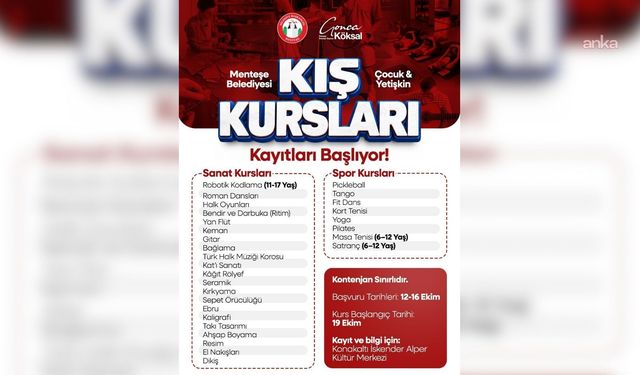 Menteşe Belediyesi kış kurslarına kayıtlar başladı