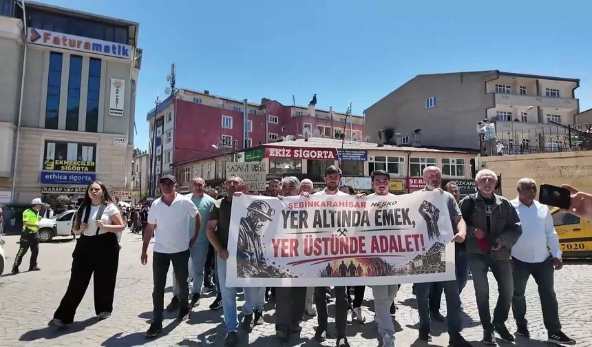 Yıldızlar SSS Holding maden işçileri Şebinkarahisar'da ödenmeyen maaşları için yürüdü