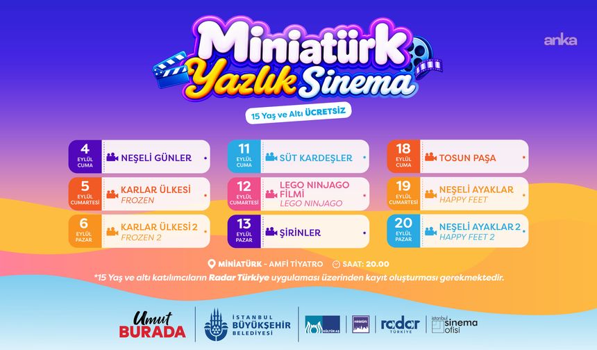 Miniatürk Yazlık Sinema programı, eylül ayında da devam ediyor