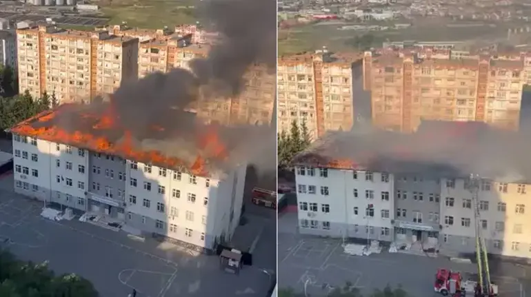 İstanbul Beylikdüzü'nde okul yangını: Çatı kısa sürede alevlere teslim oldu